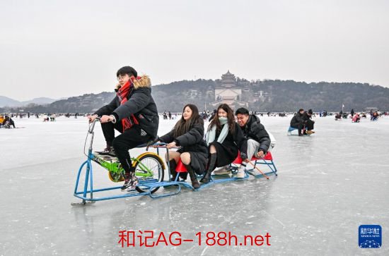 1月1日，游客在颐和园冰场玩冰车和冰上自行车。新华社记者 陈晔华摄